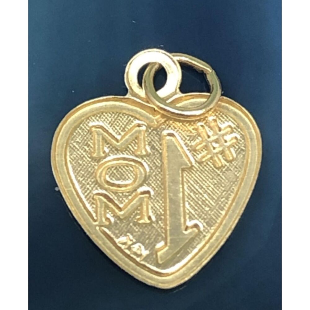 Vintage 14K Yellow Gold Stamped "#1 Mom" Heart Charm/Pendant